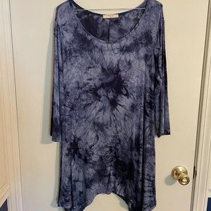 Cestyle Tie-Dye 3/4 Sleeve Handkerchief Hem Tunic